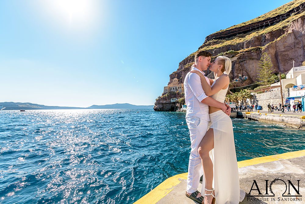 Guests celebrating Grace and Brennan at AION Santorini